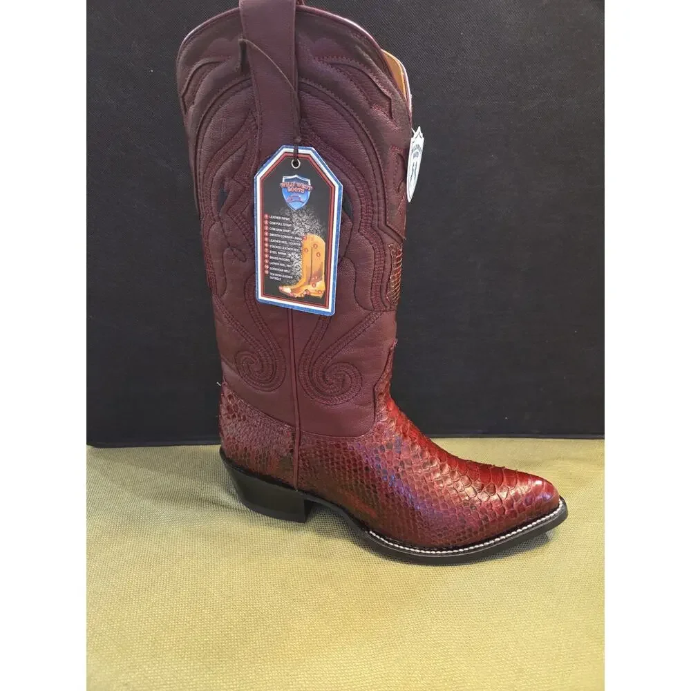 Wild West Burgundy Snake J Toe Cowboy Boot Handmade 299N5707 - Picture 5 of 11